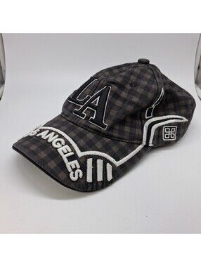 Los Angeles LA Adjustable Baseball Cap Brown Plaid Embroidered Hat Unisex Check